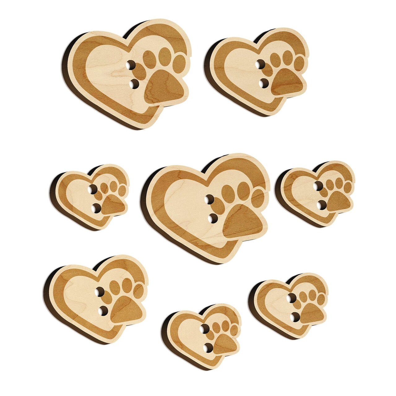 Heart with Paw Print Wood Buttons for Sewing Knitting Crochet DIY Craft